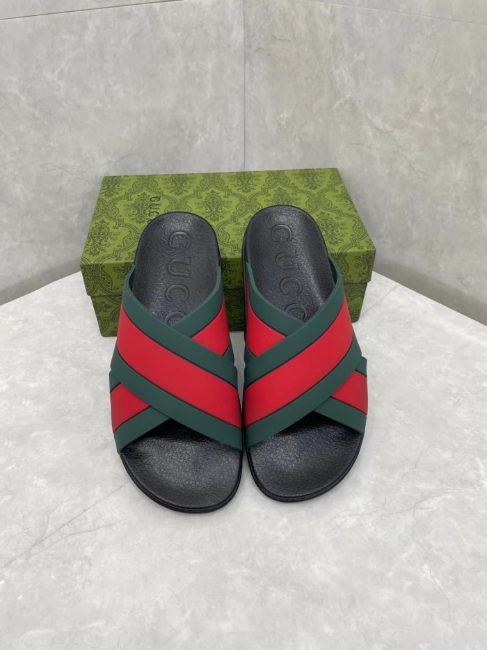 1:1 quality version Red and Green Cross Strap Slippers