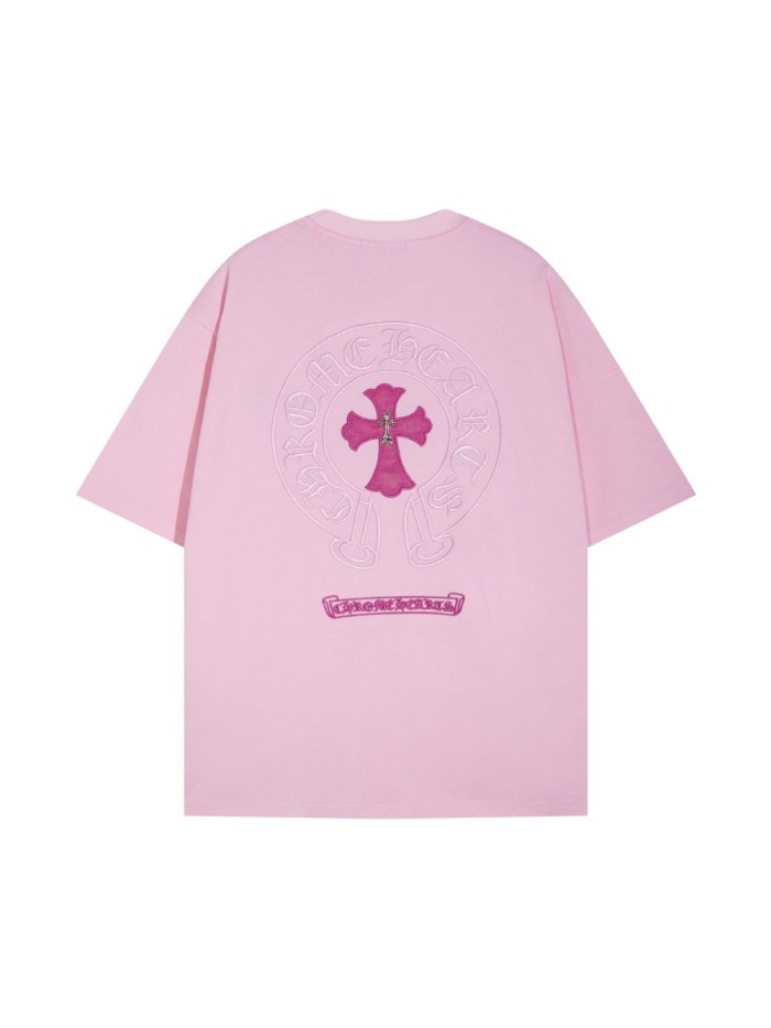 Sanskrit Cross Pink Leather Label Embroidery Tee 3 colors 28884595