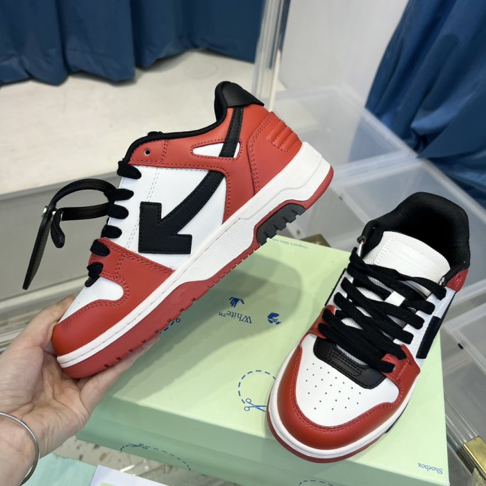 1:1 quality version OW Out Of Office OOO Low Tops Black White Red OMIA189S23LEA0012510