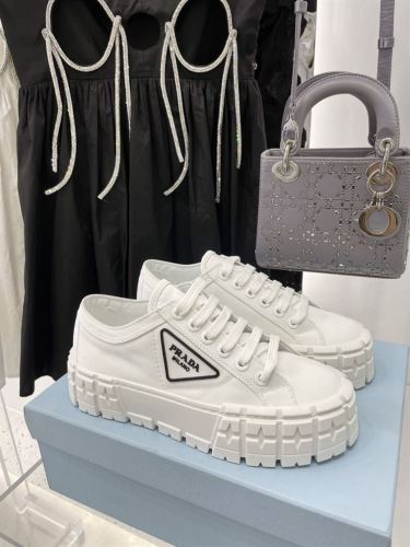 PR@DA@ DOUBLE WHEEL RE-NYLON GABARDINE SNEAKERS WHITE   PRD083