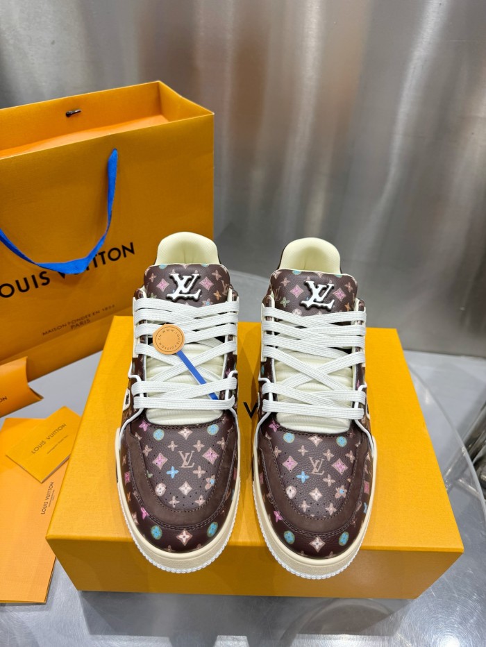 1:1 quality version Checkered Leather All-over Printed Logo Board Shoes 4 colors