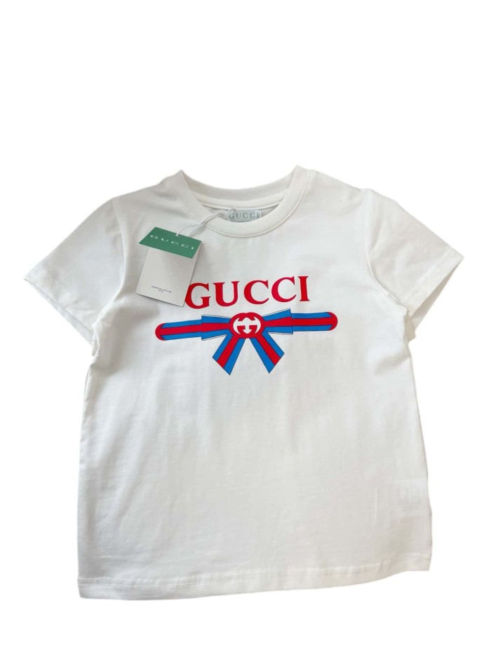 Bow & 3D Letter Logo Prints Crew Neck T-shirt for Kids 2 colors 29030020