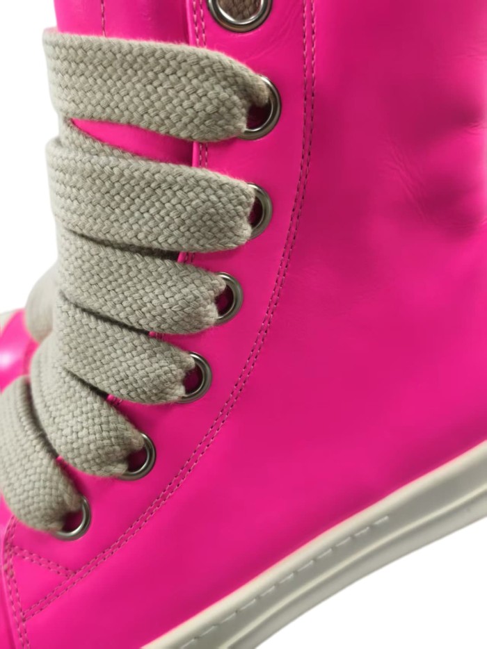 1:1 quality version Red pink thick lace zippered high top shoes