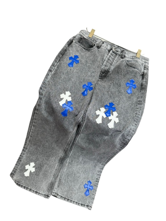 1:1 quality version  classic blue and white color scheme cross washed jeans 28959437