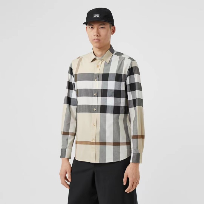 1:1 quality version Plaid Stretch Cotton Poplin Long Sleeve Shirt 8 colors 28875206