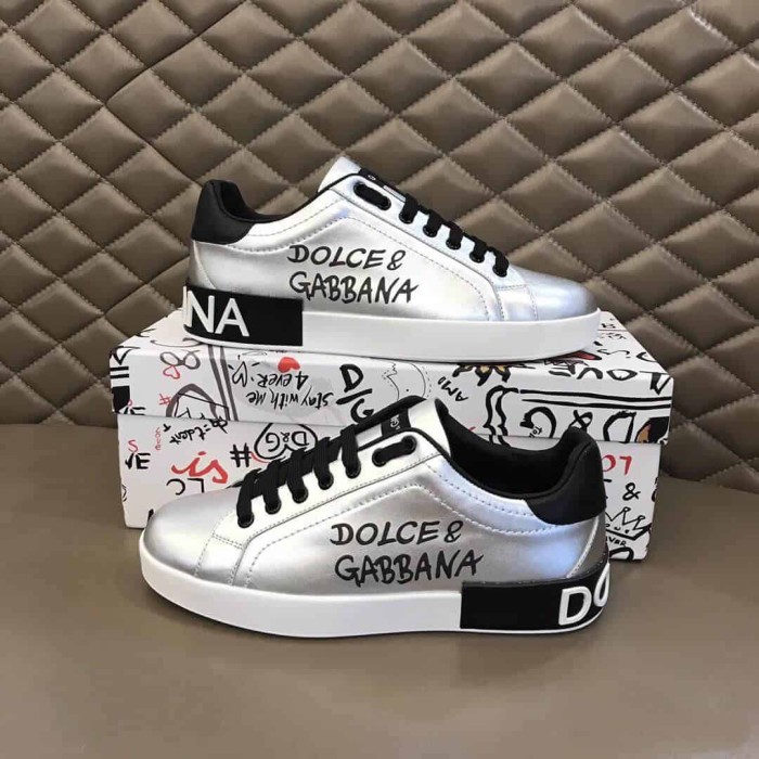DOLCE AND  G@BB@N@ LOGO PRINT POSITANO LEATHER SNEAKERS   DG94