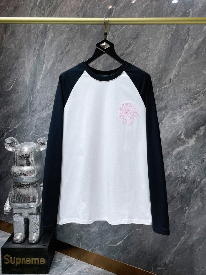 Pink Horseshoe Cross Embroidered Colorblocking Long Sleeve T-Shirt