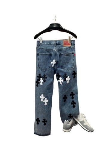 1:1 quality version  washed black and white cross leather jeans 28959651