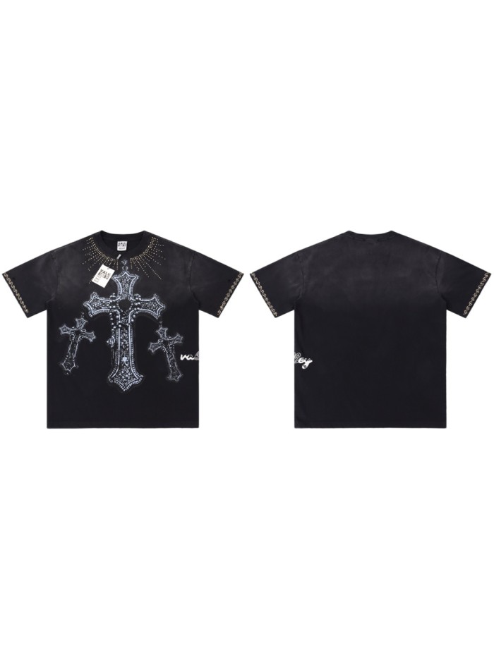 Gothic Cross Hot Drilling Print Washed Tee 3 colors 28899677