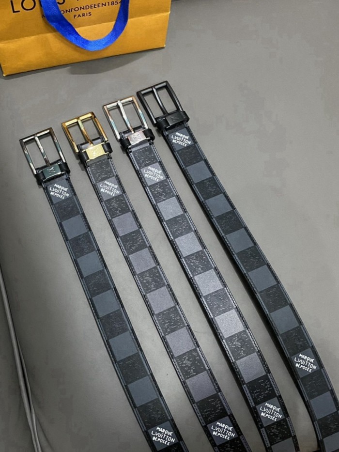 1:1 quality version Black Calfskin Monogrammed Logo Pin Buckle Belt 4 colors【Width 3.5 cm】