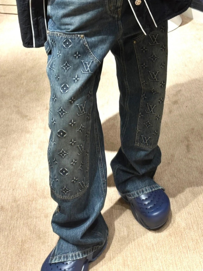 1:1 quality version Embroidered Rivet Distressed Denim Work Jeans 28687461
