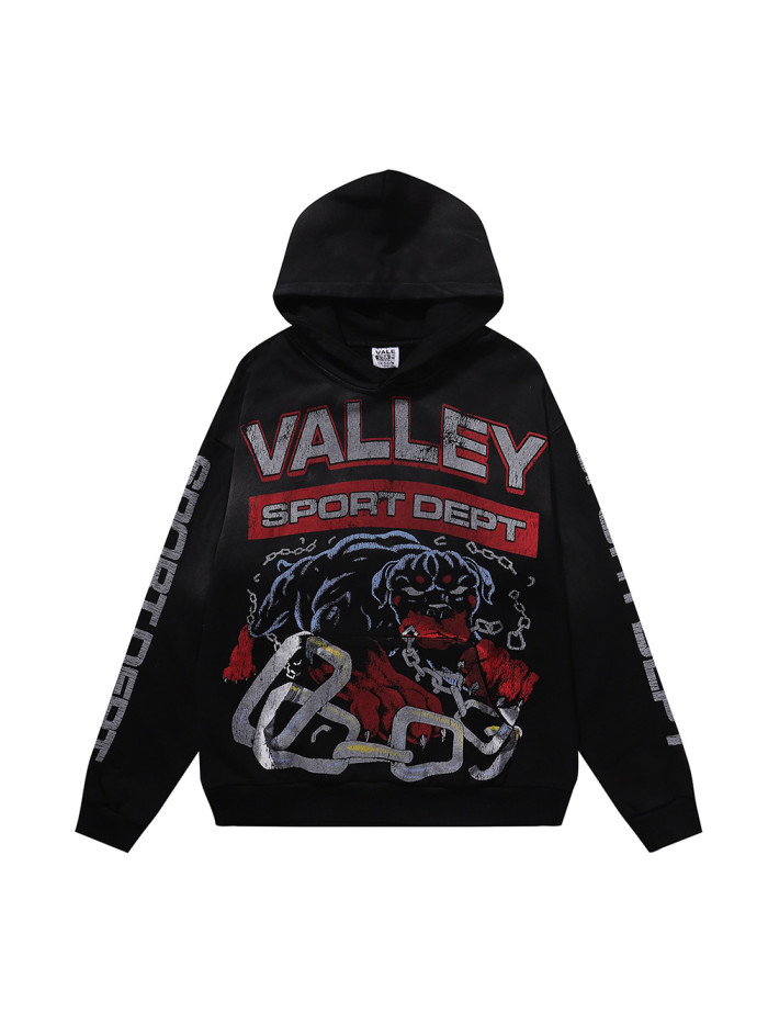 Chain Dog Print Washed Version Hoodie 28746799