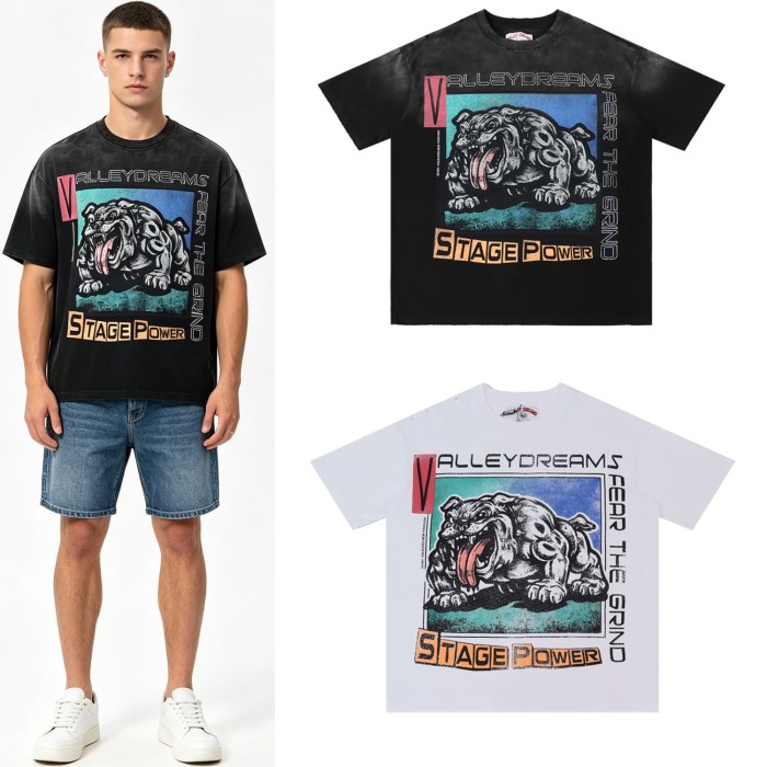 Vintage Bulldog Print Washed Oversized Streetwear T-Shirt 2 colors 28978073