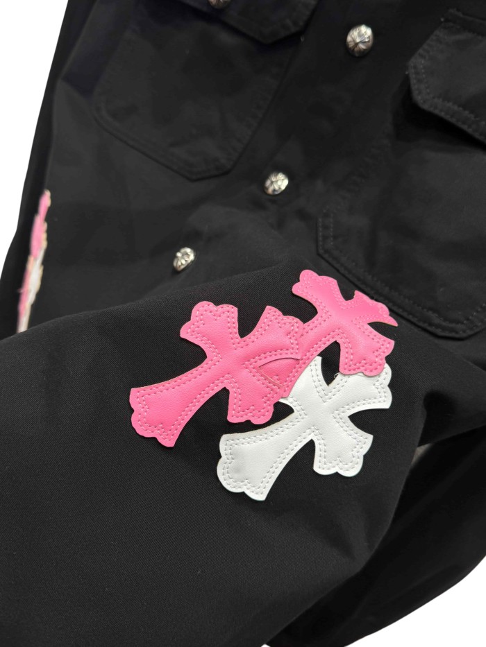 1:1 quality version pink & white cross leather patches denim Vintage jacket 28959621
