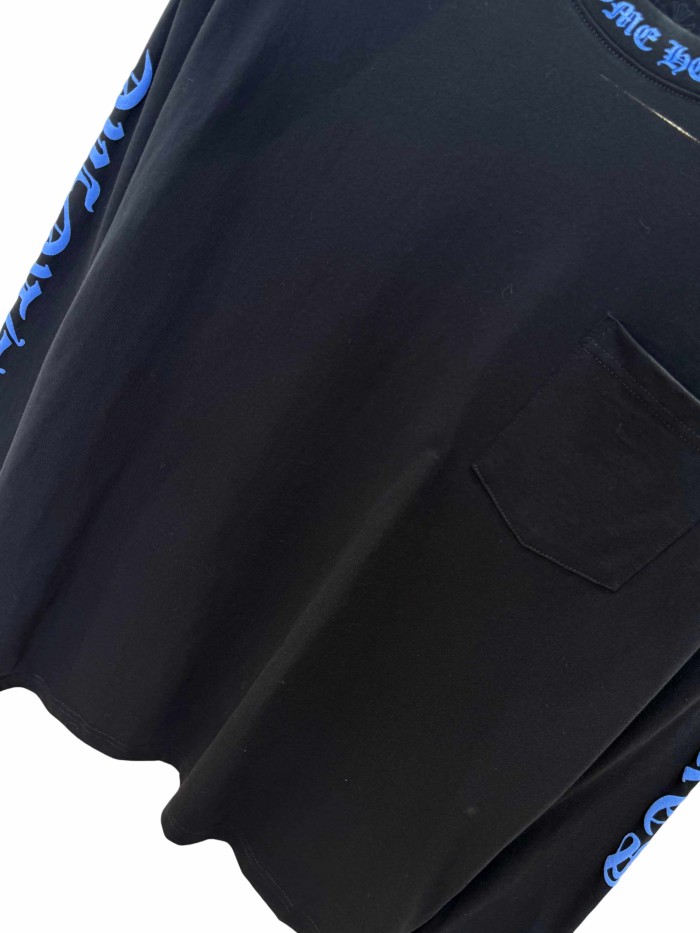 1:1 quality version Blue Ink Print Pocket Long Sleeve T-Shirt 28946646