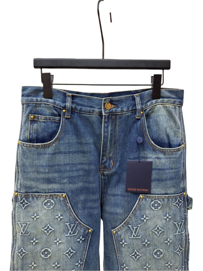 1:1 quality version Embroidered Rivet Distressed Denim Work Jeans 28687461