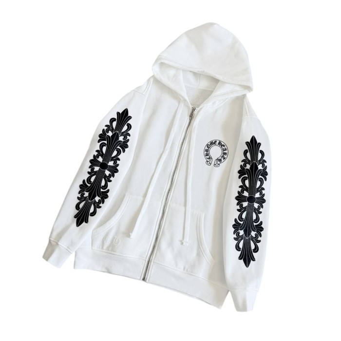 1:1 quality version Horseshoe Flower Arm Print Antique Silver Zipper Hoodie 28893087