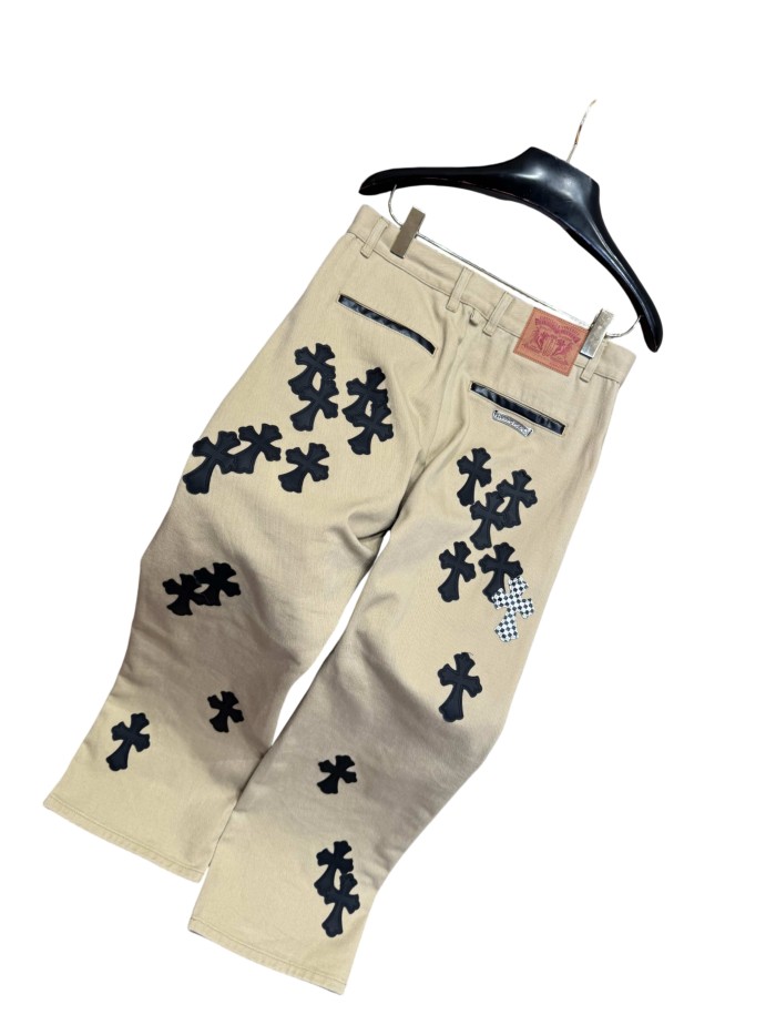 1:1 quality version  checkered pattern and black cross leather appliqués jeans 28959448