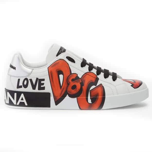 DOLCE G@BB@N@ CALFSKIN PORTOFINO SNEAKERS WITH PATCHES OF THE DESIGNERS DG02