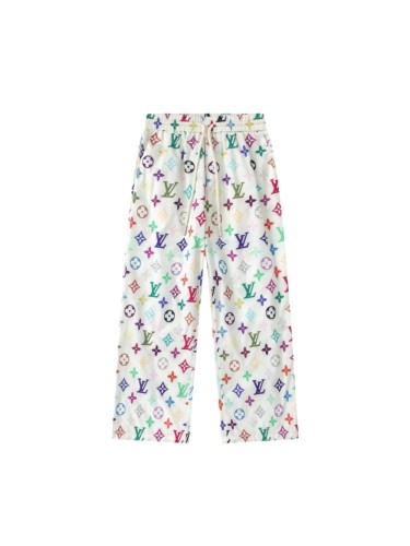 Multicolor Monogram Drawstring Waist Wide-Leg Pants for Kids 29008613