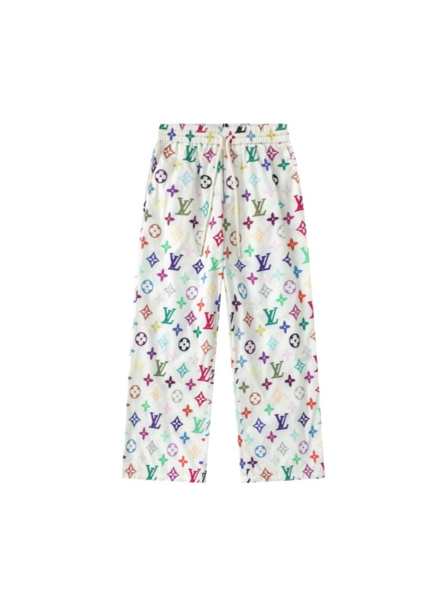 Multicolor Monogram Drawstring Waist Wide-Leg Pants for Kids 29008613
