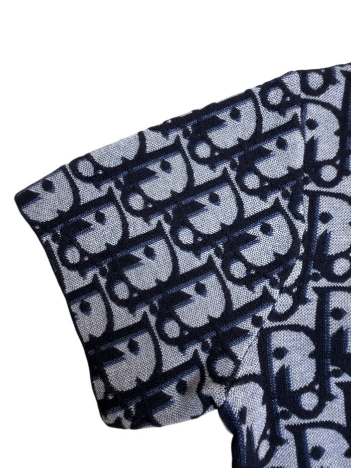 1:1 quality version Dark Blue Color-Blocked Jacquard Knit T-shirt 28968062