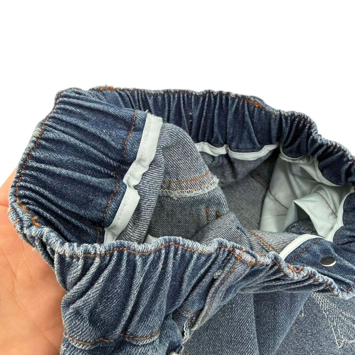 Cross Pattern Washed Elastic Waist Denim Pants for Kids 29008992