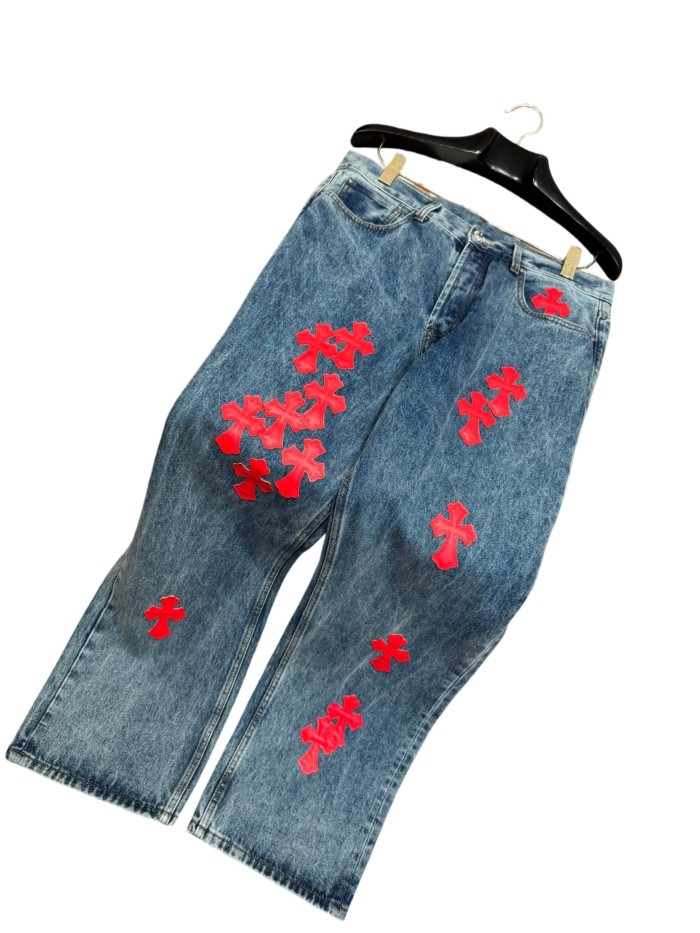 1:1 quality version  red cross leather appliqués washed jeans 28959518