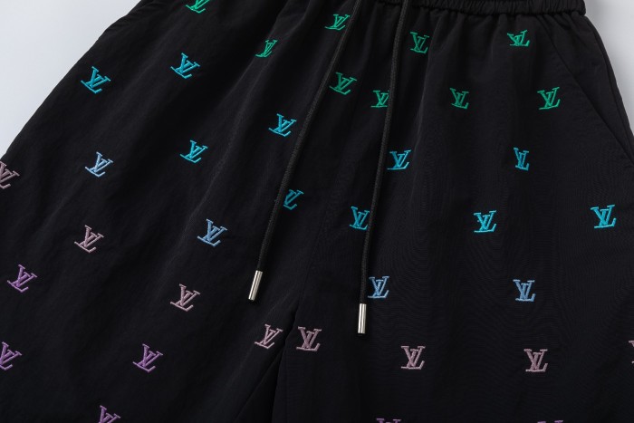 Gradient Rainbow Monogram Embroidered Elastic Waist Drawstring Shorts for Kids 29006074