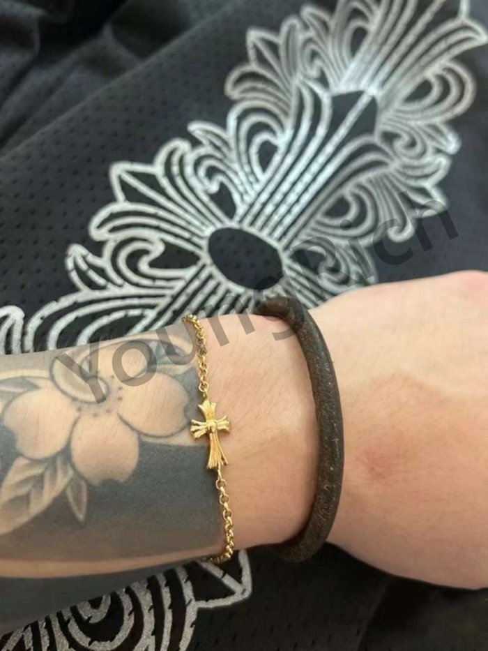 Classic Sterling Silver Gold Plated 22K Gold Cross Adjustable Bracelet