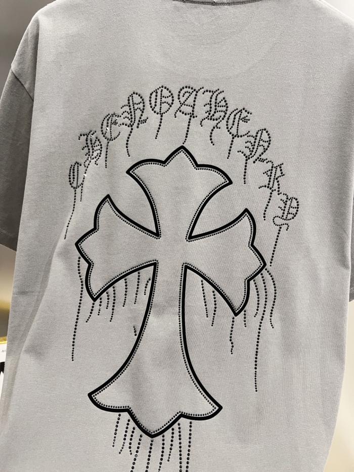 1:1 quality version Dripping Cross Rhinestone Printed Printed  Vintage Tee 2 colors 29082498
