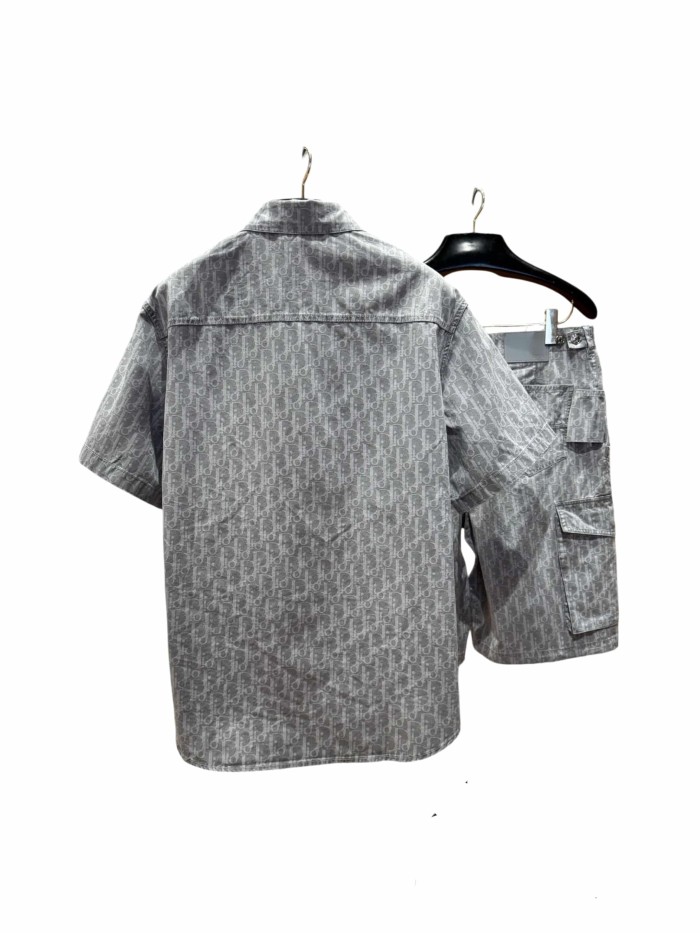 1:1 quality version All-Over Print Jacquard Lapel shirt & shorts set 28961282