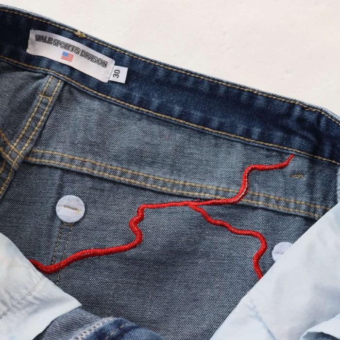 Red Letter Lightning Embroidery Washed Denim Shorts 2 colors 29047377