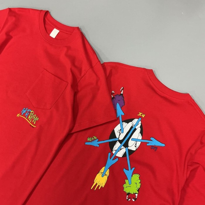 1:1 quality version Matty Boy Arrow & Face Print Red Cotton Pocket T-Shirt 29093609
