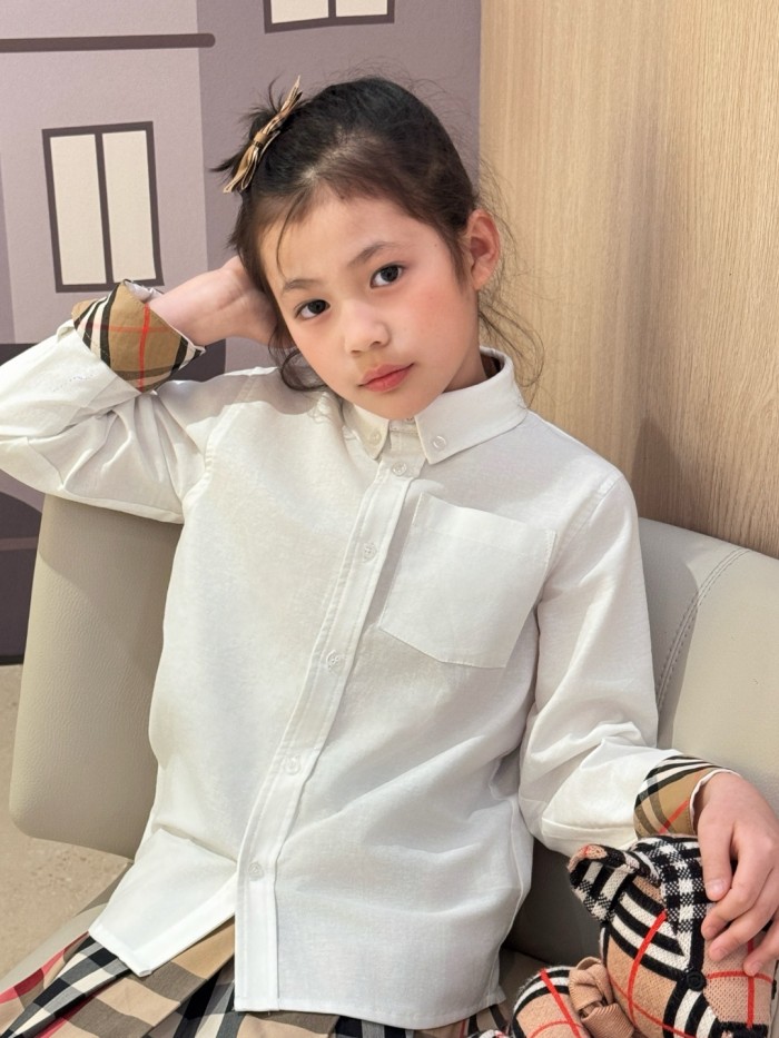 White Oxford Spliced Check Long-Sleeve Shirt for Kids 28999280