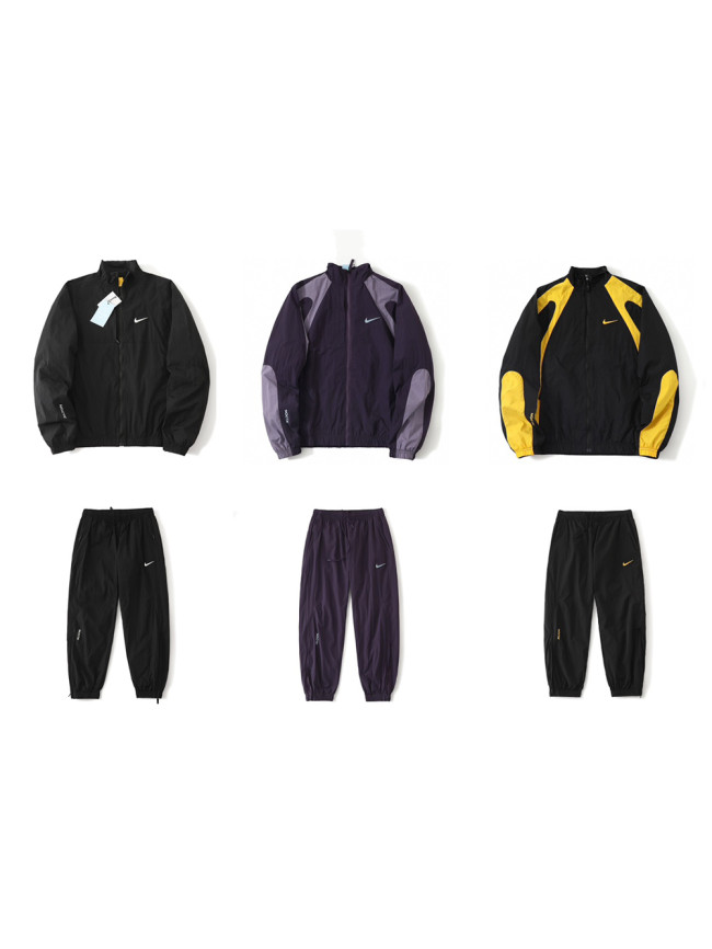 Clashing Color Standing Collar Jacket & Pants Set 3 colors