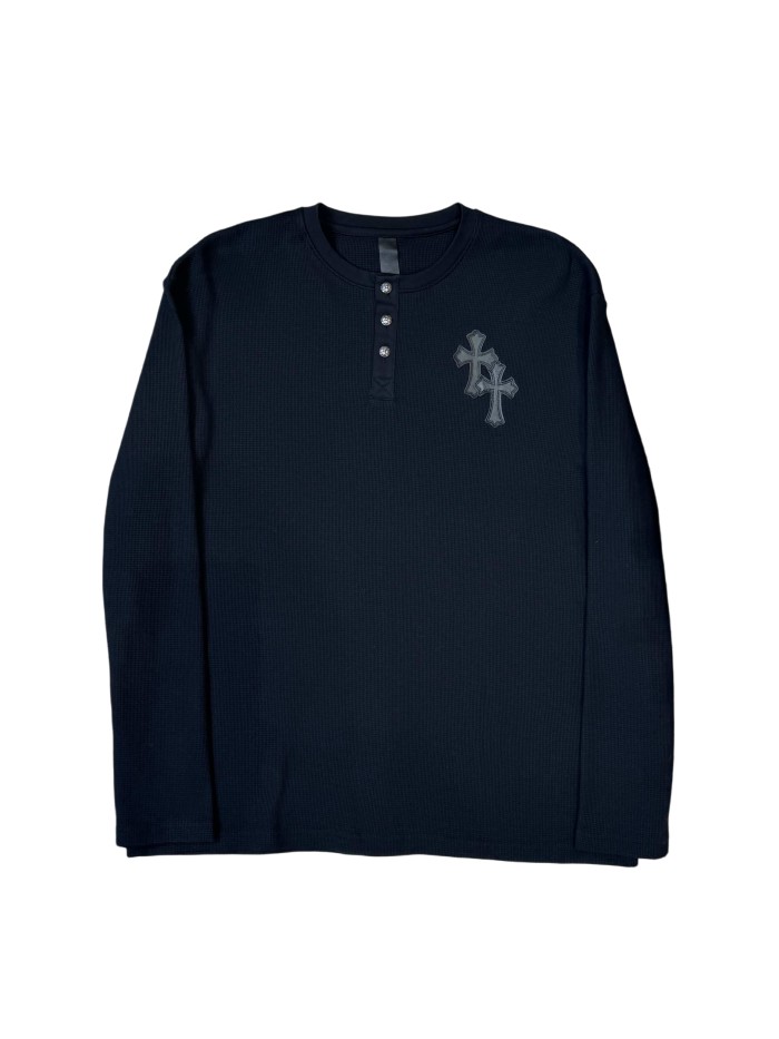 1:1 quality version Cotton Waffle Knit Cross Patch Crew Neck Long Sleeve Sweatshirt 2 colors 28938005