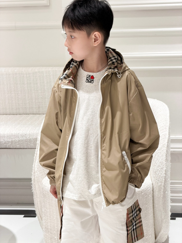 Reversible Check Waterproof Windproof Lightweight Hooded Jacket for Kids 2 colors 29000388