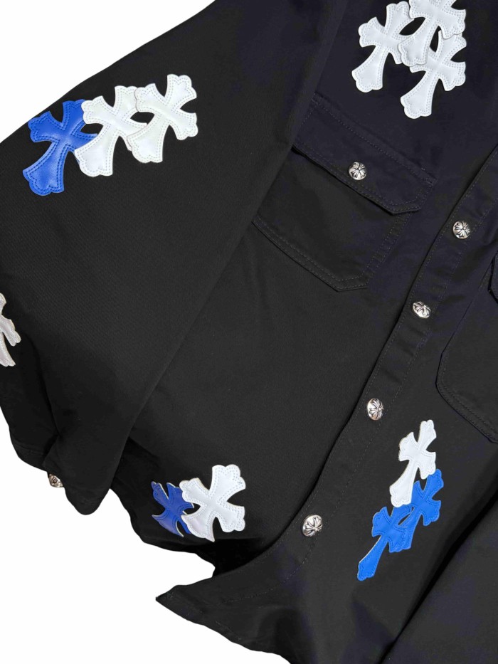 1:1 quality version blue & white cross leather patches denim Vintage jacket 28959626