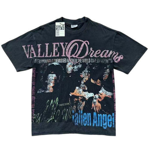 Retro Rhinestone & Portrait Graphic Washed T-Shirt 29027186