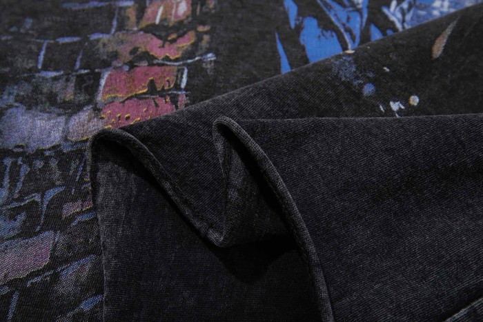 City Night View Graffiti Art Rhinestone Print Washed Tee 29060728