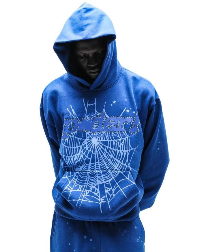 [Big & Tall for weights up to 220 lbs]1:1 quality version Rhinestone Blue Letter Royal Blue Print Hoodie & Pants Set 29045597