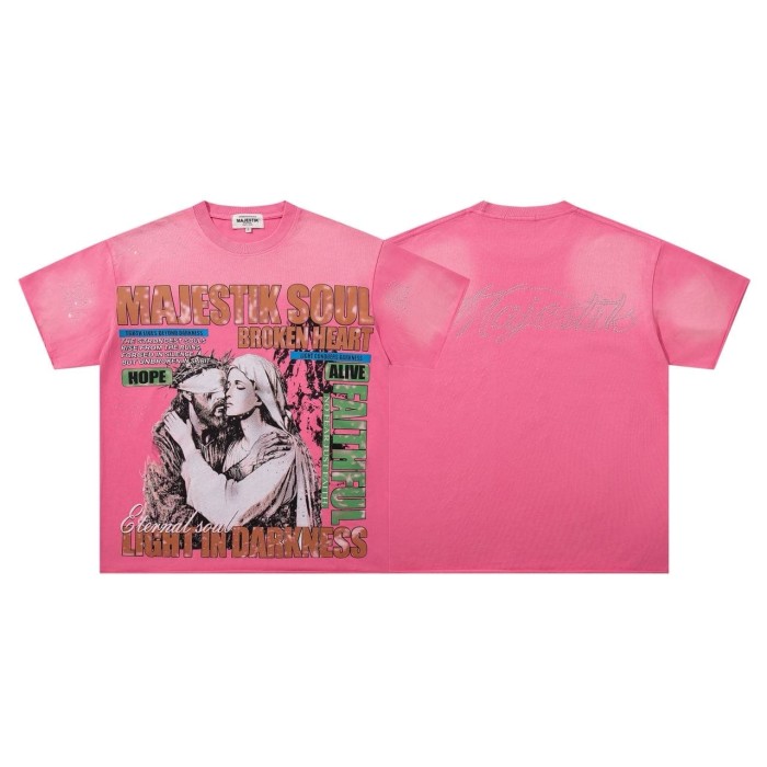 Jesus And Virgin Mary Religious Rhinestone Print Washed Tee 2 colors 29060788