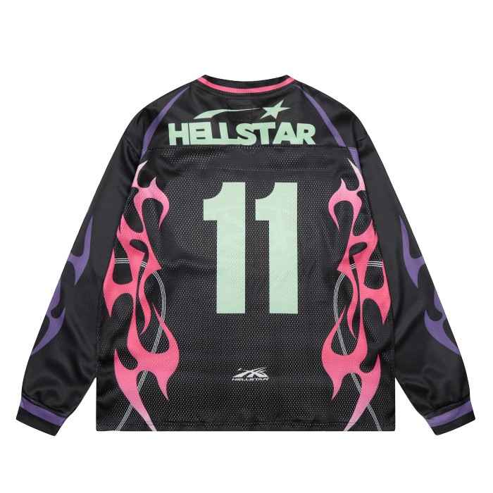 Pink and Purple Flame Digital Printed Mesh Long Sleeve T-Shirt 28474848