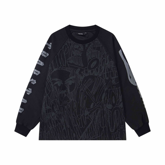 Oversized High Street Black and White Graffiti Print Raglan Long Sleeve T-Shirt 2 colors 29077612