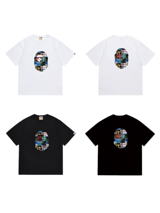 Ape Head Multi-Color Plaid Patchwork Graphic T-shirt 2 colors 29060430
