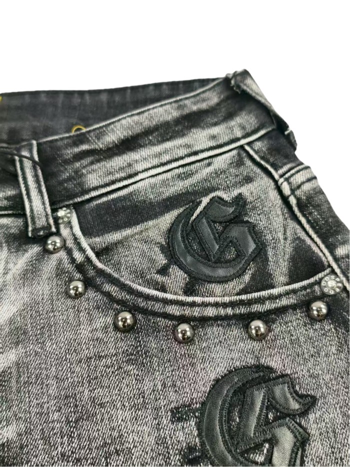 Embroidered Letter Beaded Denim Shorts 3 colors 28117995