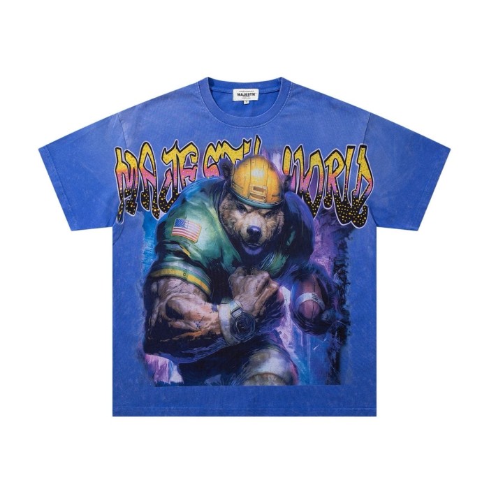 Muscular Bear Rugby Rhinestone Print Washed Tee 29065102