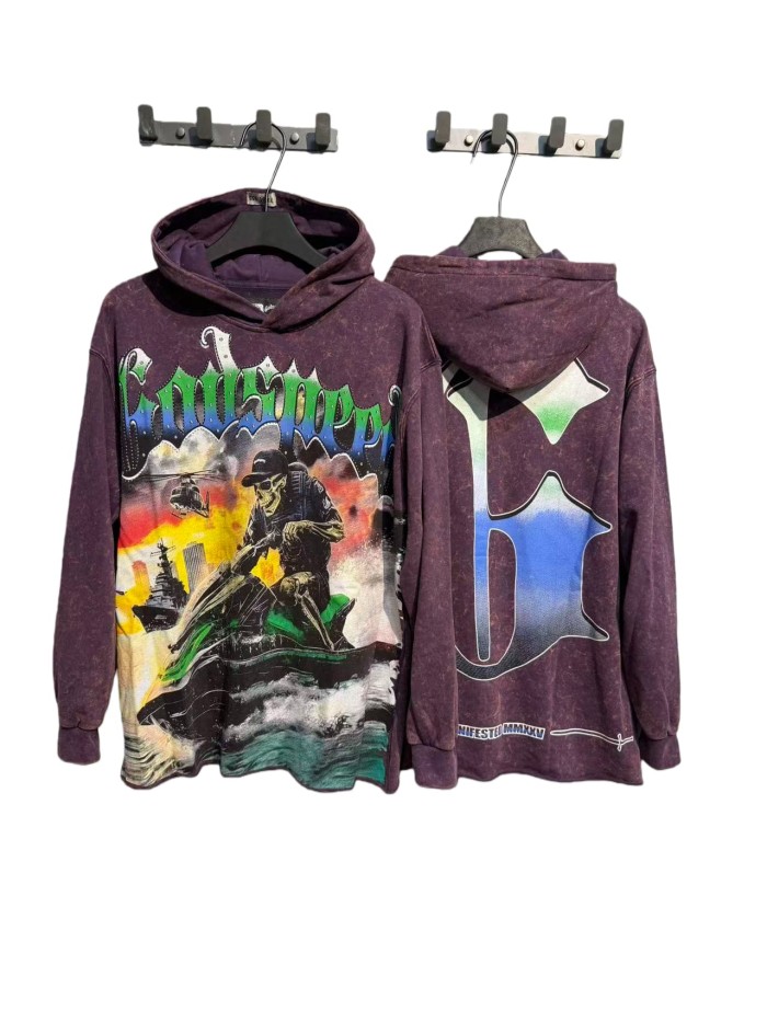 Dusk Skeleton Rowing Boat Print Washed Hoodie 28696541