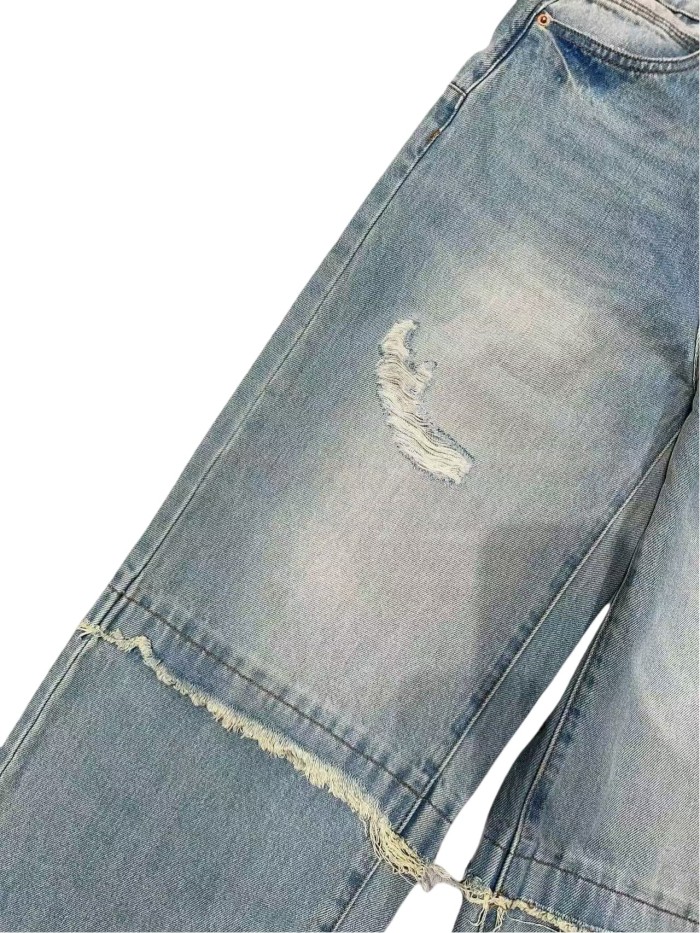 1:1 quality version Knee Patchwork Tassel Embellishment Straight Leg Jeans 28761318